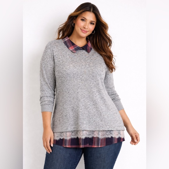 Zac & Rachel Gray and Black Lace Blouse - Picture 10 of 10